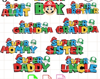 Super Mario Birthday Family SVG Bundle Digital File, Super Mario Svg, Super Mario Svg, Mario Bros Svg, Cricut, Silhouette Vector Cut File