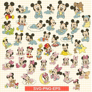 Baby Mickeyy Svg Bundle, Baby Minnie Digital Image, Svg For Cricut, Cute Cartoon Movie Svg Bundle, Svg Png Eps