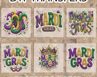 Mardi Gras Faux Yarn DTF Transfer, Latch Hook Mardi Gras Ready To Press DTF, Preppy Glitter Knit DTF Print, Crochet Mardi Gras Iron On Decal