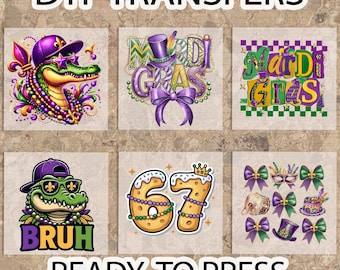 Mardi Gras DTF Transfer, Crawfish, Coquette Bow, Mama, 67, Gator, Louisiana Print, Ready To Press, Shirt Iron On Decal
