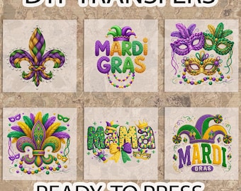 Mardi Gras Faux Yarn Knit DTF Transfer, Latch Hook Mardi Gras Ready To Press, Preppy Glitter Knit DTF Print Crochet Mardi Gras Iron On Decal