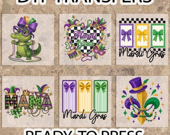 Mardi Gras DTF Transfer, Mardi Gras Ready To Press DTF, Festive Crawfish Coquette Bow Gator Eye Mask Louisiana Print, Shirt Iron On Decal