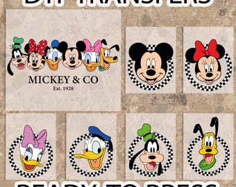 Disney Iron on for Shirts, Mouse and Friends Checkered DTF Transfer, Ready To Press, Disney Back and Pocket Design DTF Print, Heat Transfer