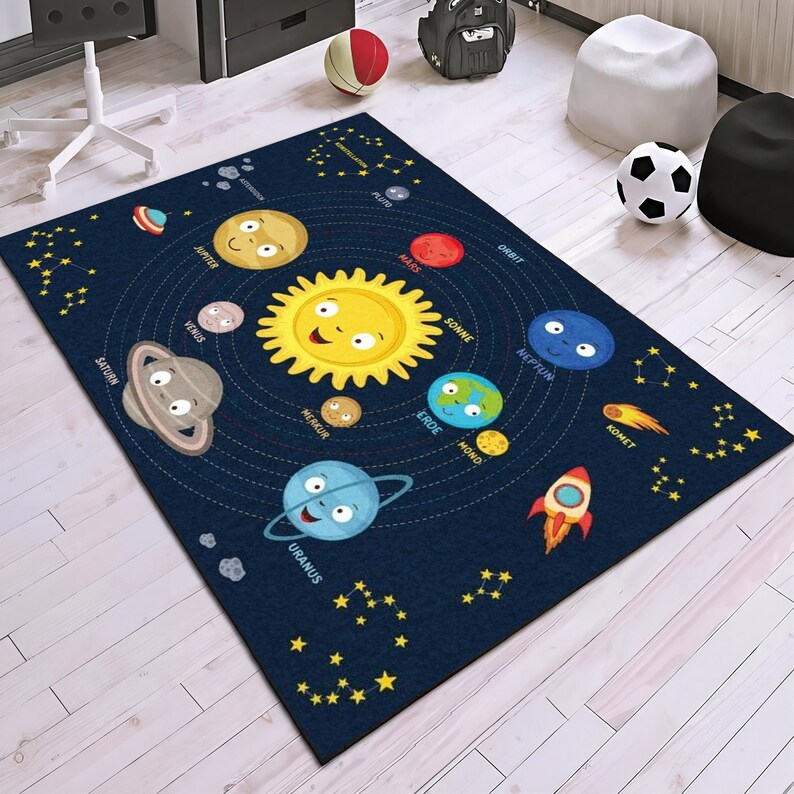 Solar System Rug Rectangle Kids Solar System Rug: Space Theme - Educational and Colorful - Etsy