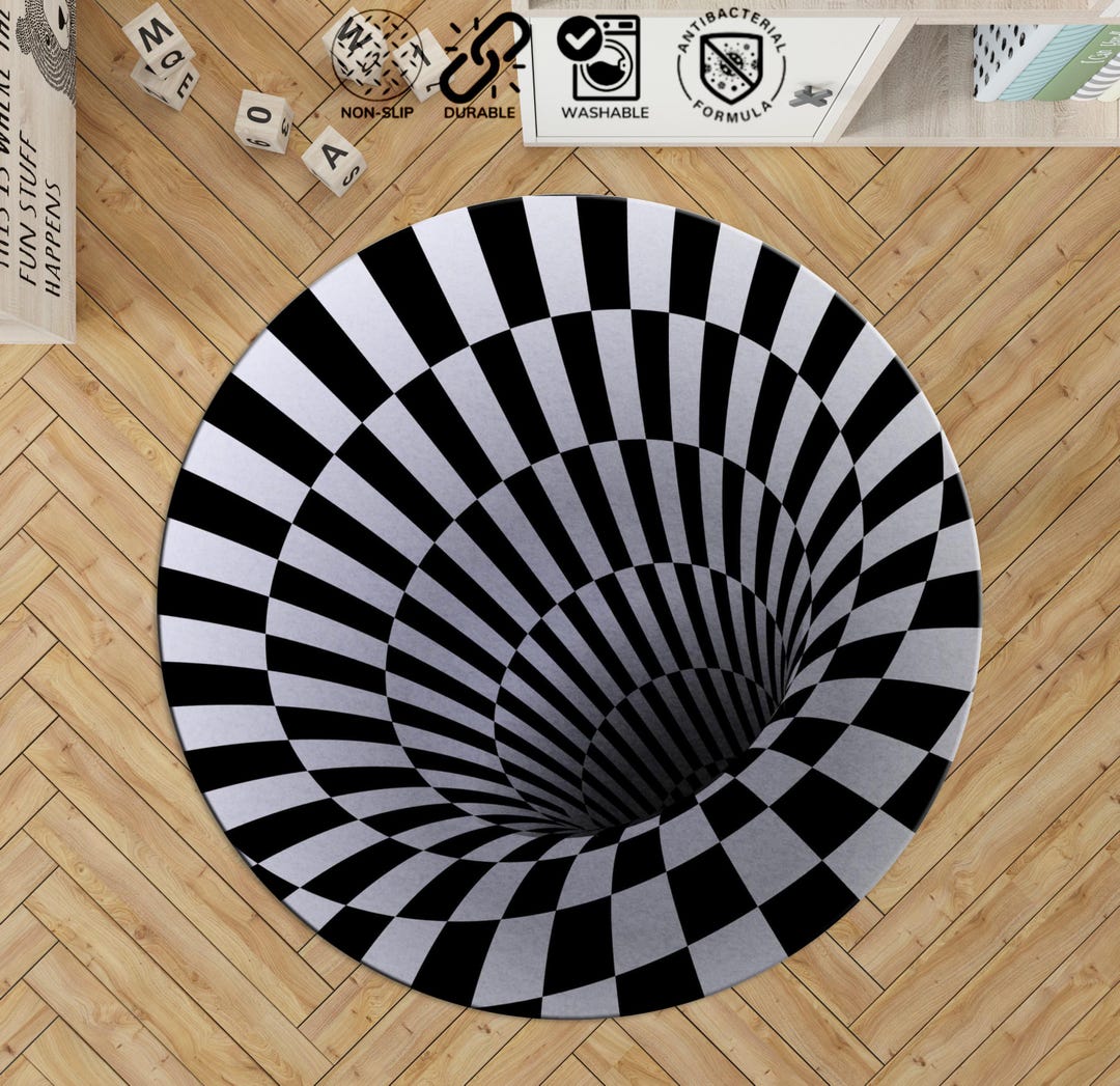 3D Vortex Rug, Optical Illusion Printed Area Rug, Circle Rug, Non Slip ...