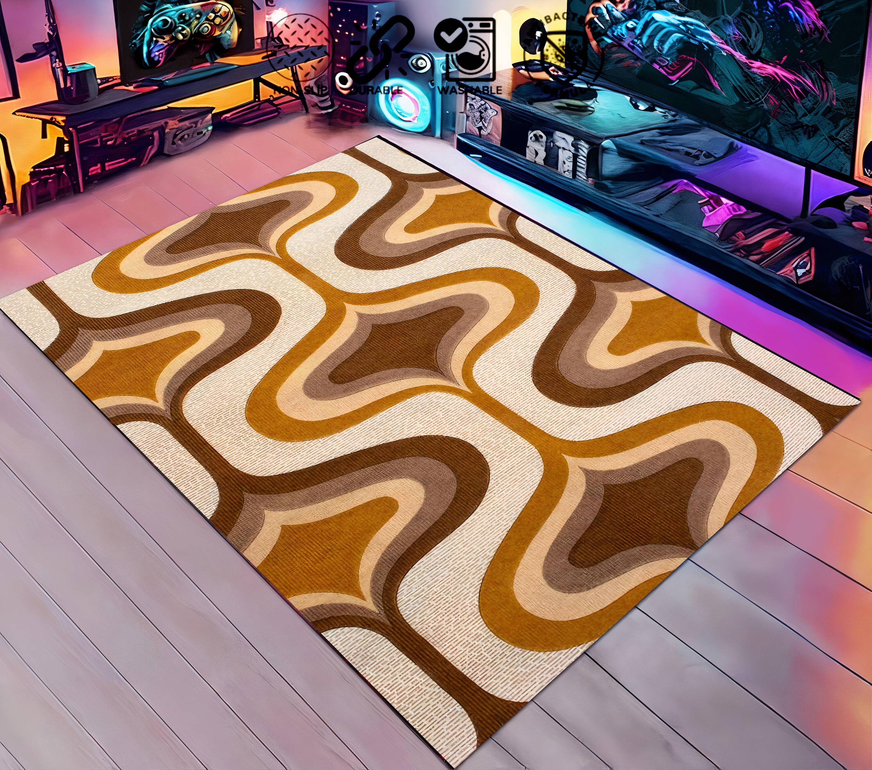 Retro Rug, Living Room Rug, Bedroom Retro Rug, Scandinavian Rug, Retro ...