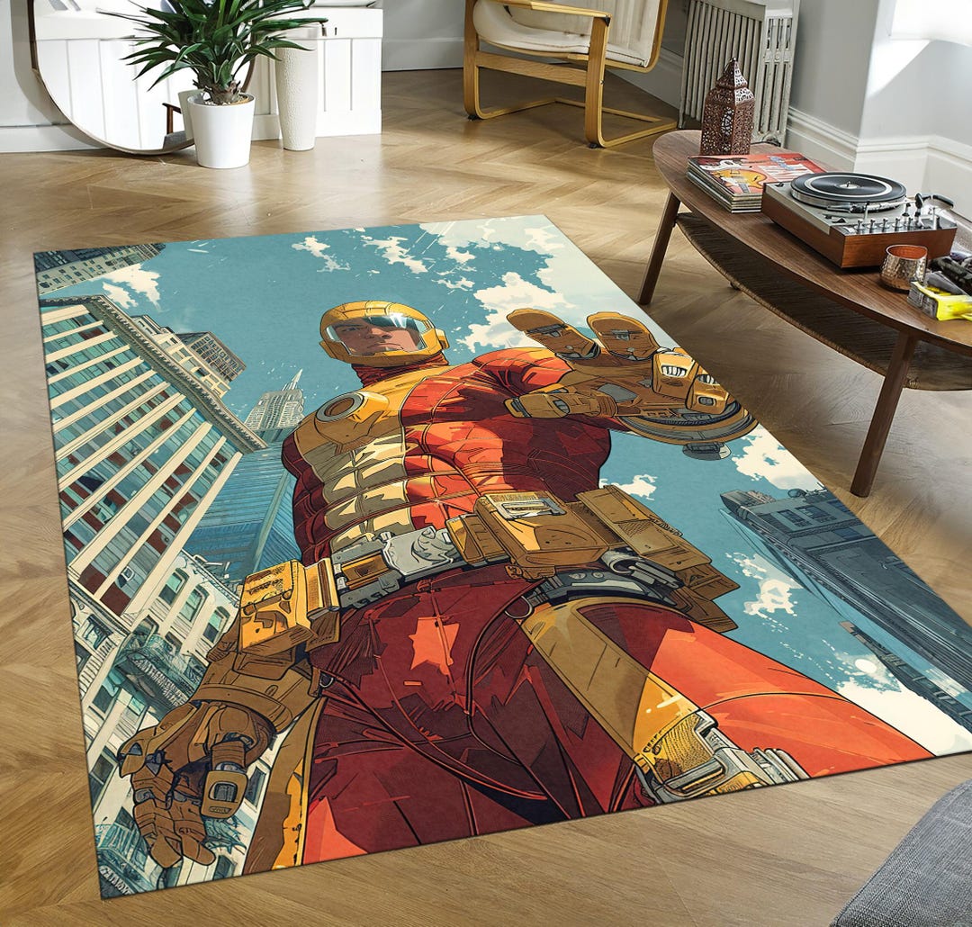 Icoon Man Rug Superhero City Comic Art Rug: Iron Man Style Red Gold Armor Carpet - Etsy