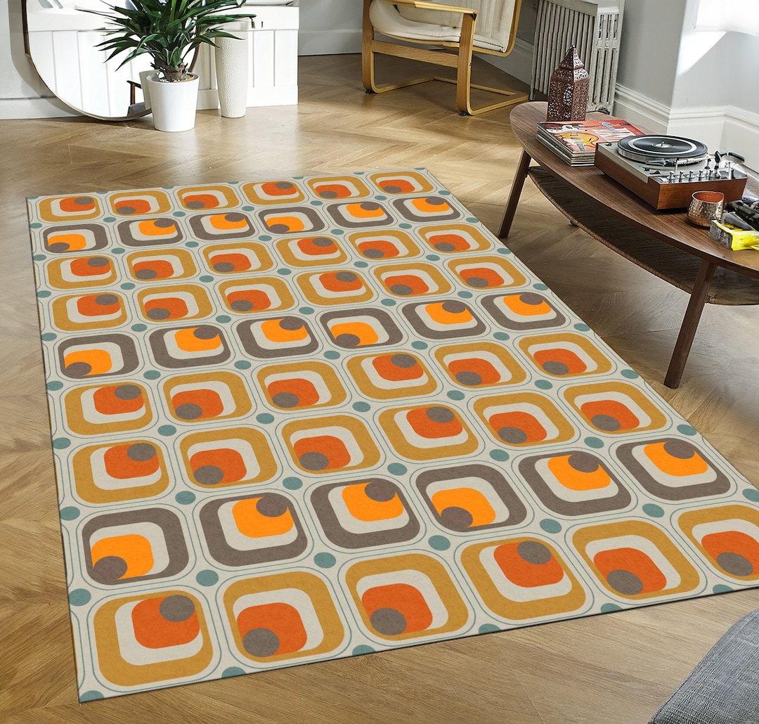 Retro Rug, Retro Style Rug, 1970S Rug, Checkerboard Rug, Retro Flower — free download