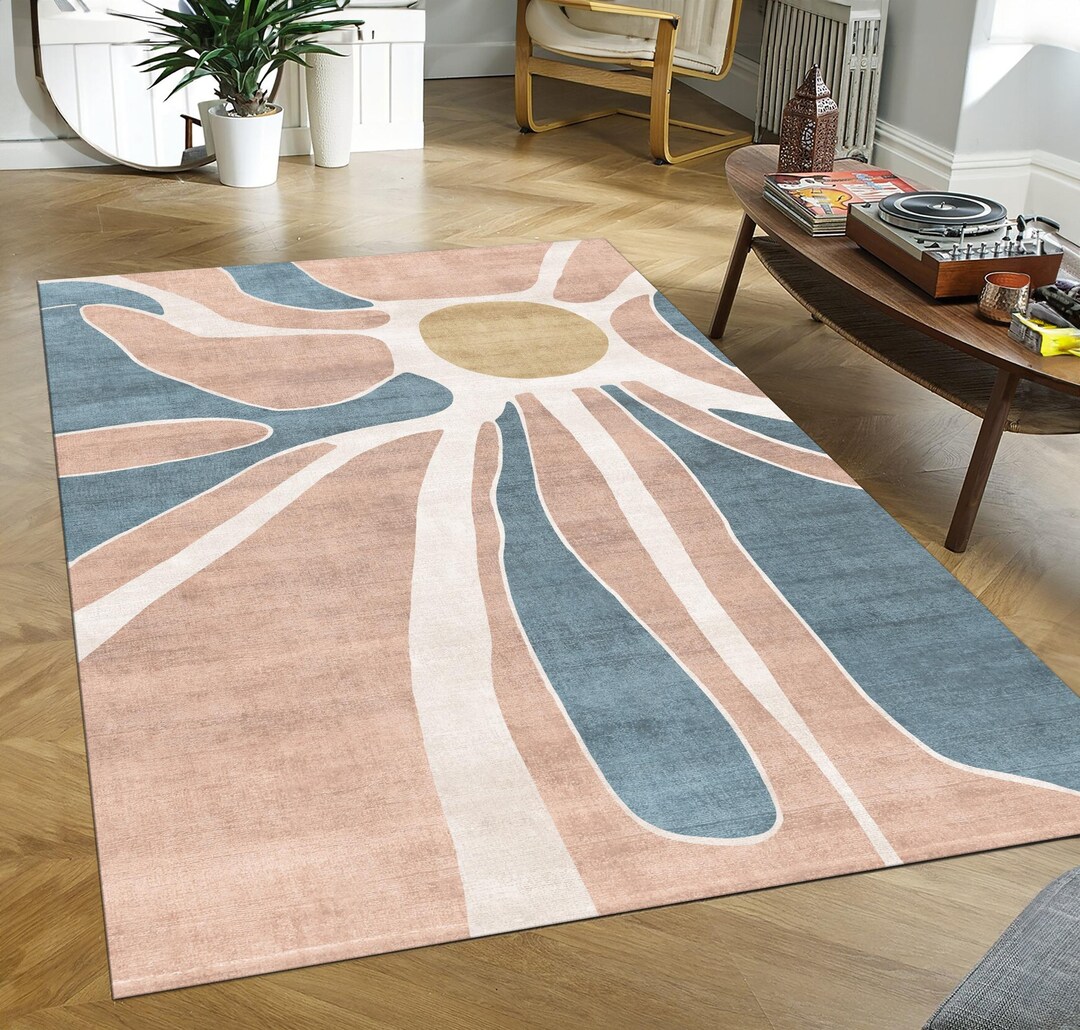 Blush Teal Abstract Flower Petal Rug Pastel Minimalist Living Room ...