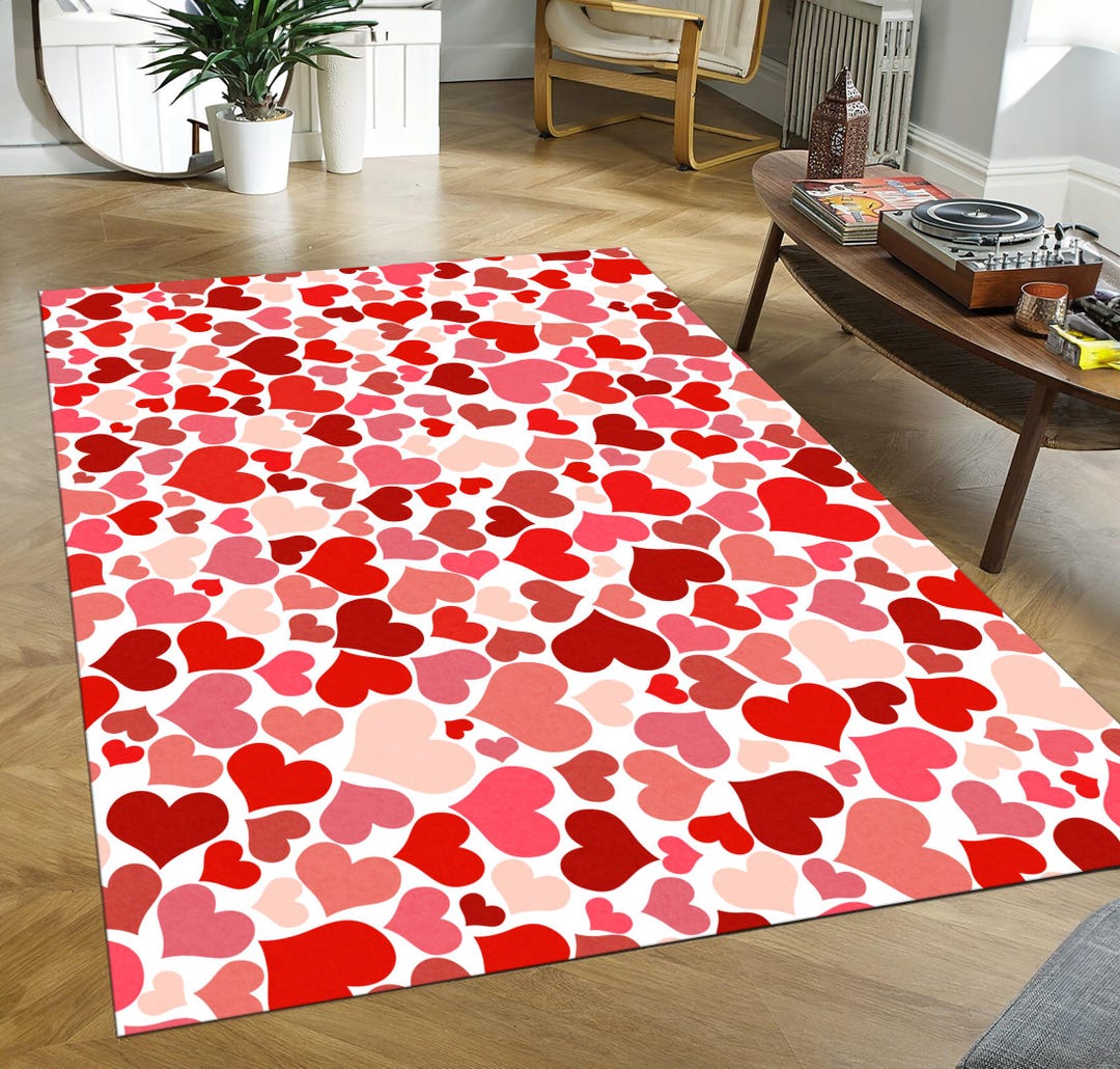Red Heart Rug Patterns Pink Red Heart Pattern Nursery Rug Girls Bedroom Carpet Valentine Love ...