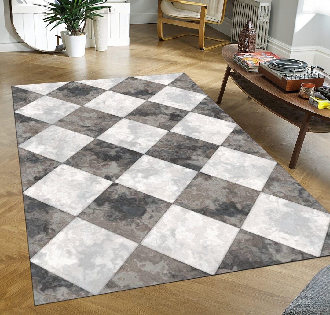 Printed Checkered Rug, Chequered Rug, Checkered Rug, Kids Area Rug ...