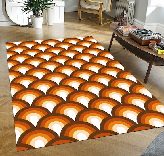 Retro 70s Style Rug, Brown Wave Pattern (Scandinavian, Non-Slip)