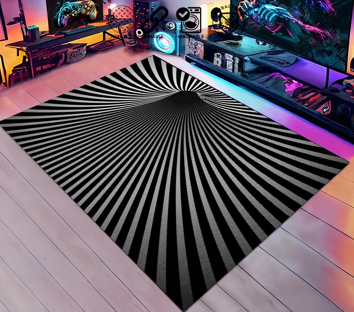 3D Vortex Area Rug, Black & White Optical Illusion (machine Washable ...