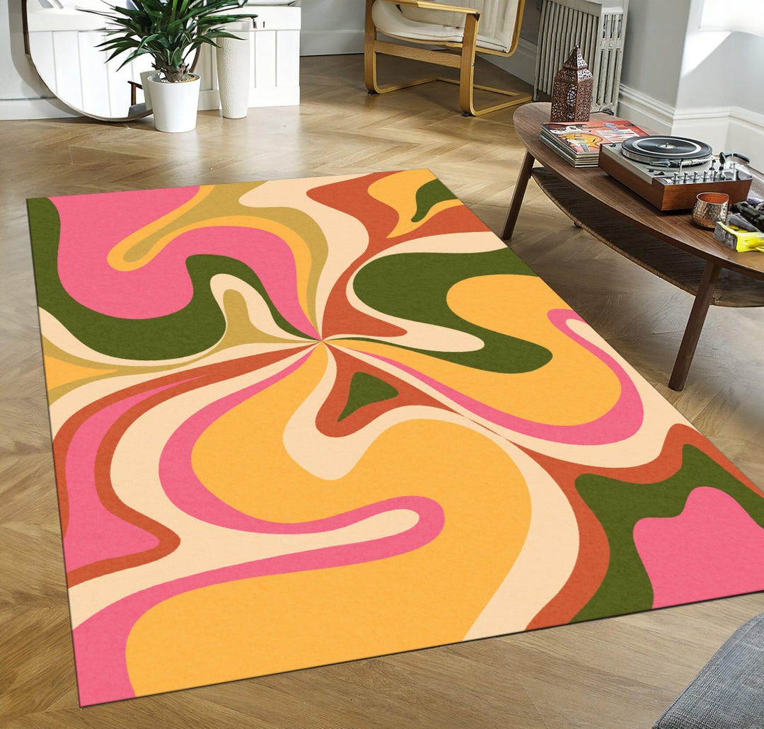 Colorful Retro Swirl Rug - Groovy 80s Vibe, Non-slip Backing - Etsy