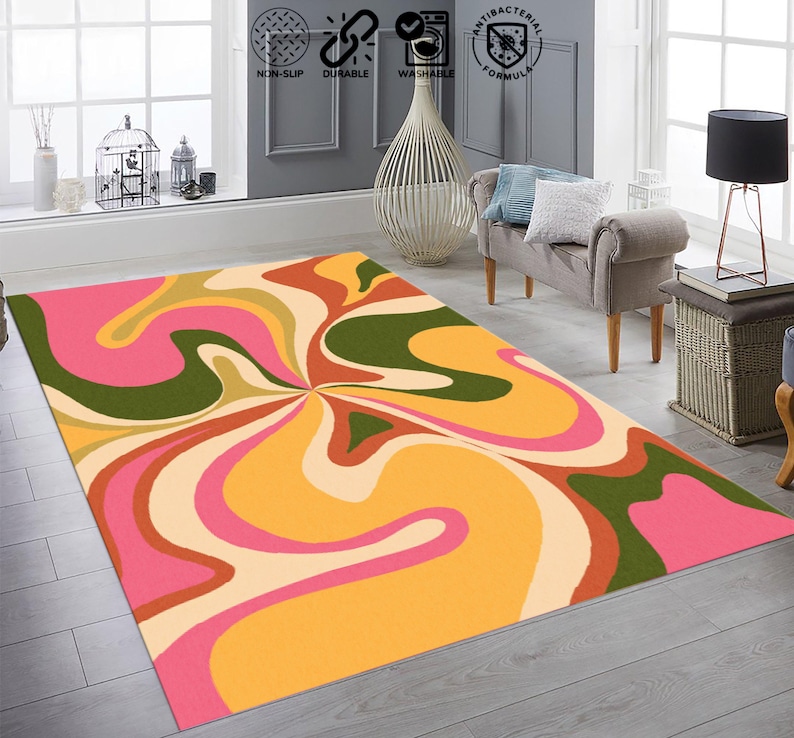 Colorful Retro Swirl Rug - Groovy 80s Vibe, Non-slip Backing - Etsy