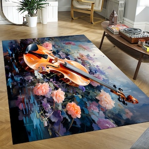 Violin Rug - Unique Music Room Mat, Fine Art Violin Instrument Carpet, Custom Area Rug Gift for Music Lovers & Saloon Decor