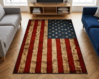 Alfombra con la bandera estadounidense, base antideslizante, estilo moderno (sala de estar)