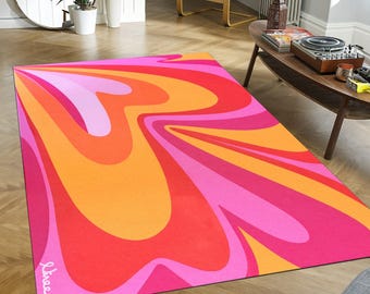 Retro Area Rug: Pink and Orange Waves - 70s Psychedelic Style