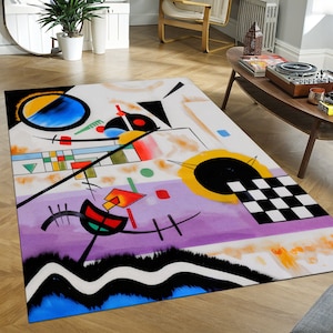 Wassily Kandinsky, tappeto artistico in stile Kandinsky, tappeto in stile astratto, tappetino, tappeto astratto, tappeti fantastici, tappeto popolare, tappeto artistico, tappeto di metà secolo