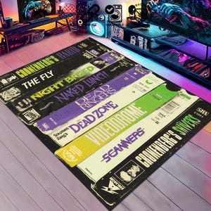 Nostalgic Retro Style Rug, VHS Case Themed Horror, Classic Horror Movies Rug, 80&#39;s Nostalgic Rug, Home Theater TV Room Rug, Popular Rug