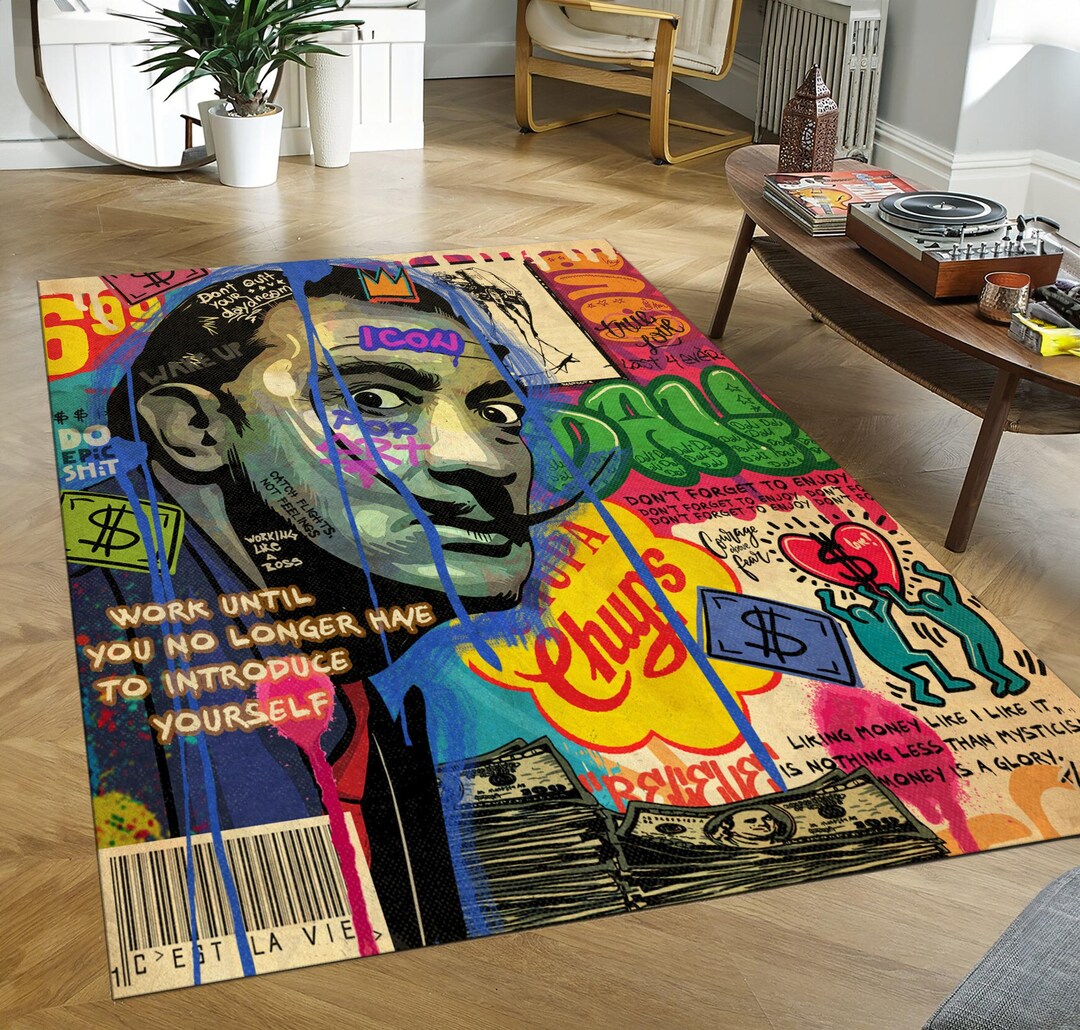 Dali Street Art Graffiti Collage Rug Pop Surrealist Icon Motivational ...