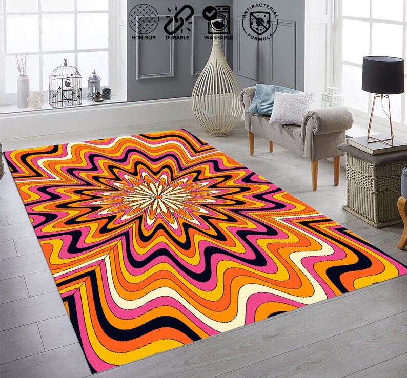 Retro Shag Rug, Psychedelic Floral (70s Style, Non-slip) - Etsy