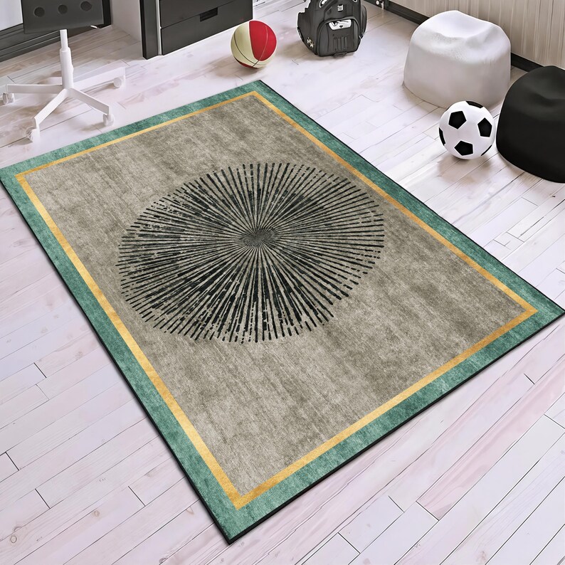 Starburst Rug Gold Teal Gold Sunburst Starburst Rug Minimalist Geometric Living Room ...