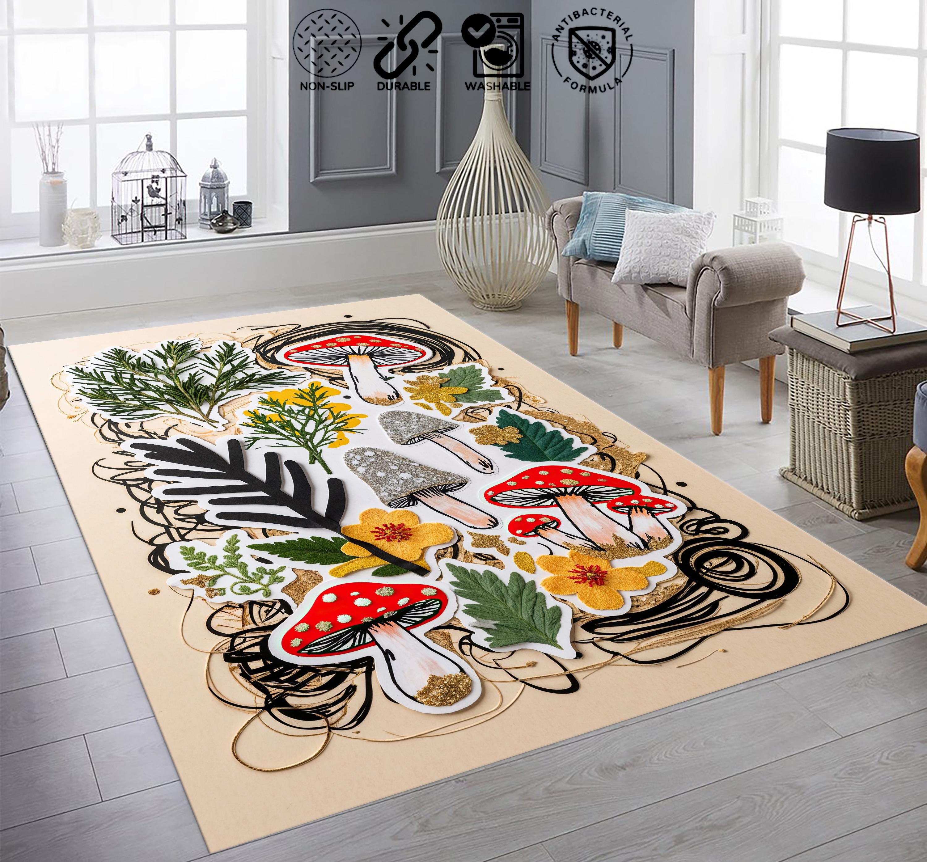 Colorful Rug Sticker Botanical Mushroom Collage Rug Vintage Forest Sticker Art Bedroom ...