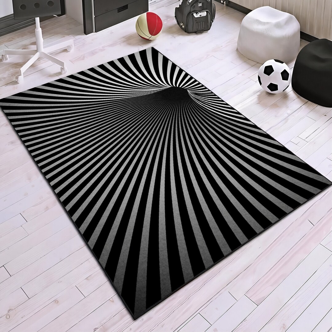 3D Vortex Area Rug, Black & White Optical Illusion (machine Washable ...