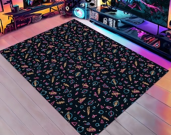 Arcade Room Rug: Abstract Geometric Design, Non-Slip