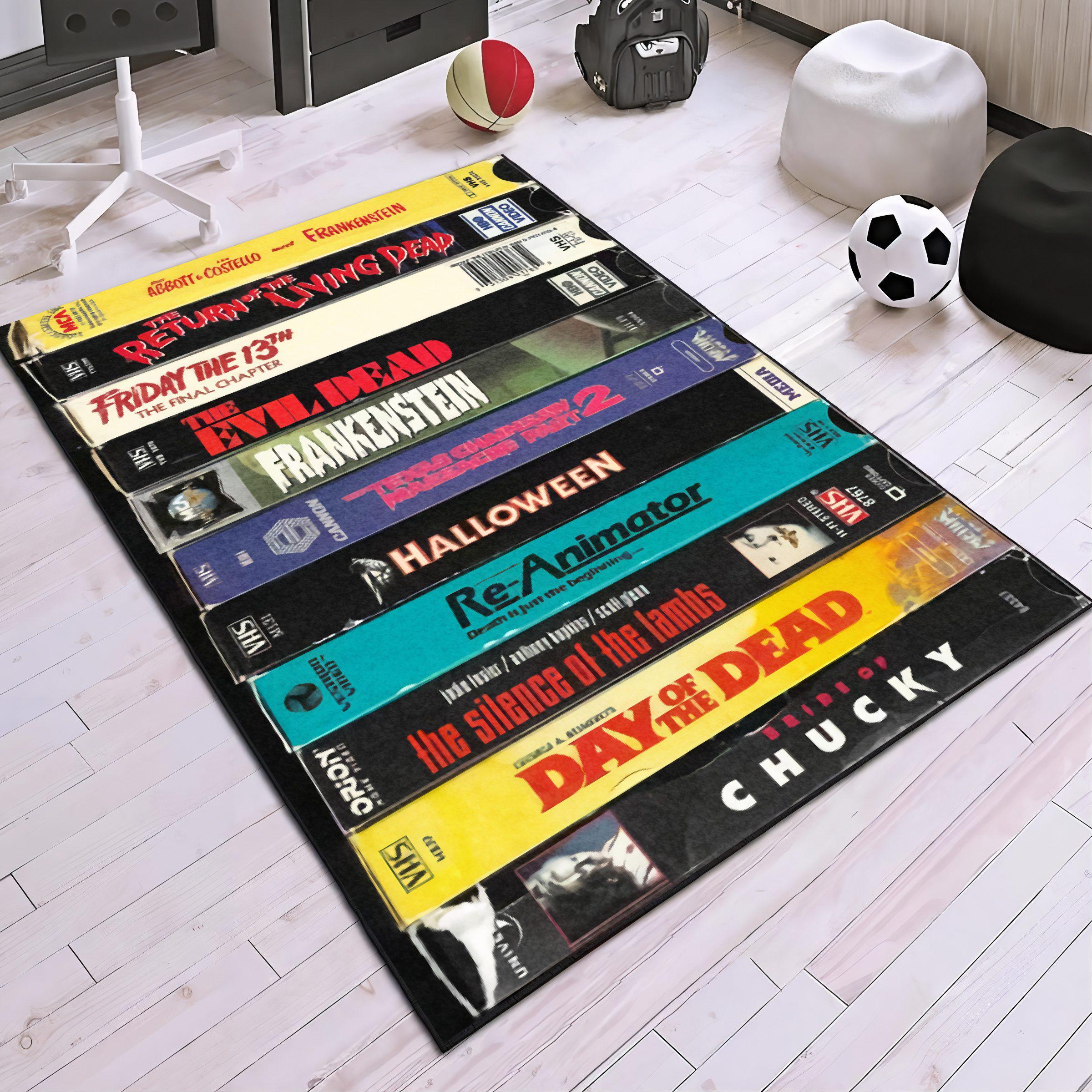 Movie Room Rug, VHS Case Themed Horror, Classic Horror Movies Rug, 80's ...
