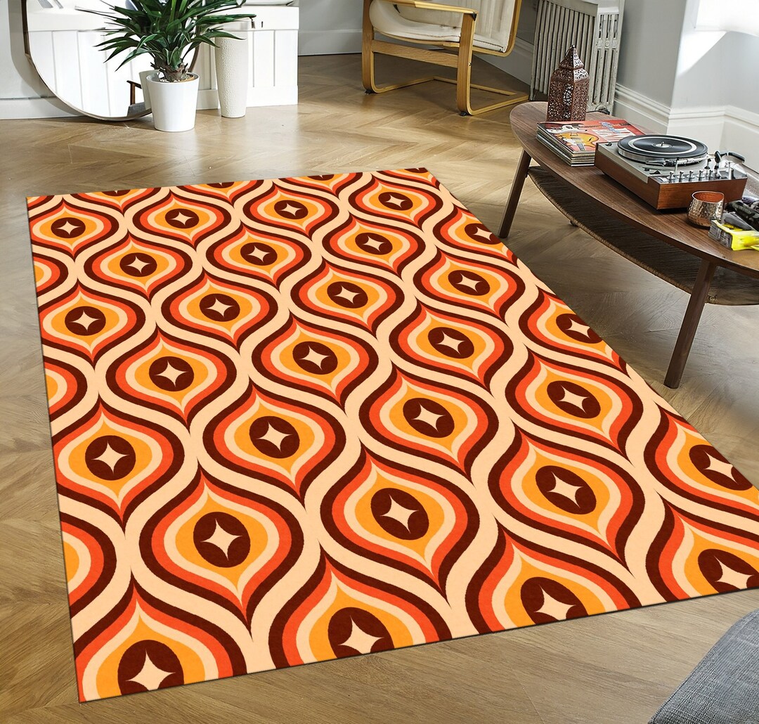 Retro Psychedelic Rug, Wavy 70s Style (non-slip, Durable) - Etsy