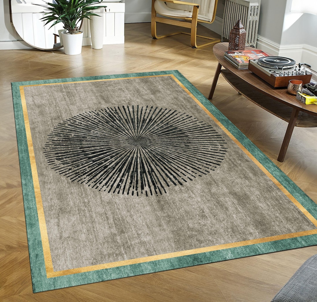 Starburst Rug Gold Teal Gold Sunburst Starburst Rug Minimalist Geometric Living Room ...