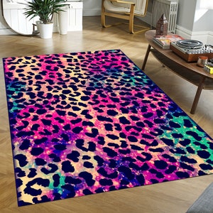 Leopard Patterned Rug, Rug with Rainbow Leopard Pattern, Colorful Rug, Leopard Rug, Leopard Pattern, Pink Leopard Rug, Colorful Housewarming