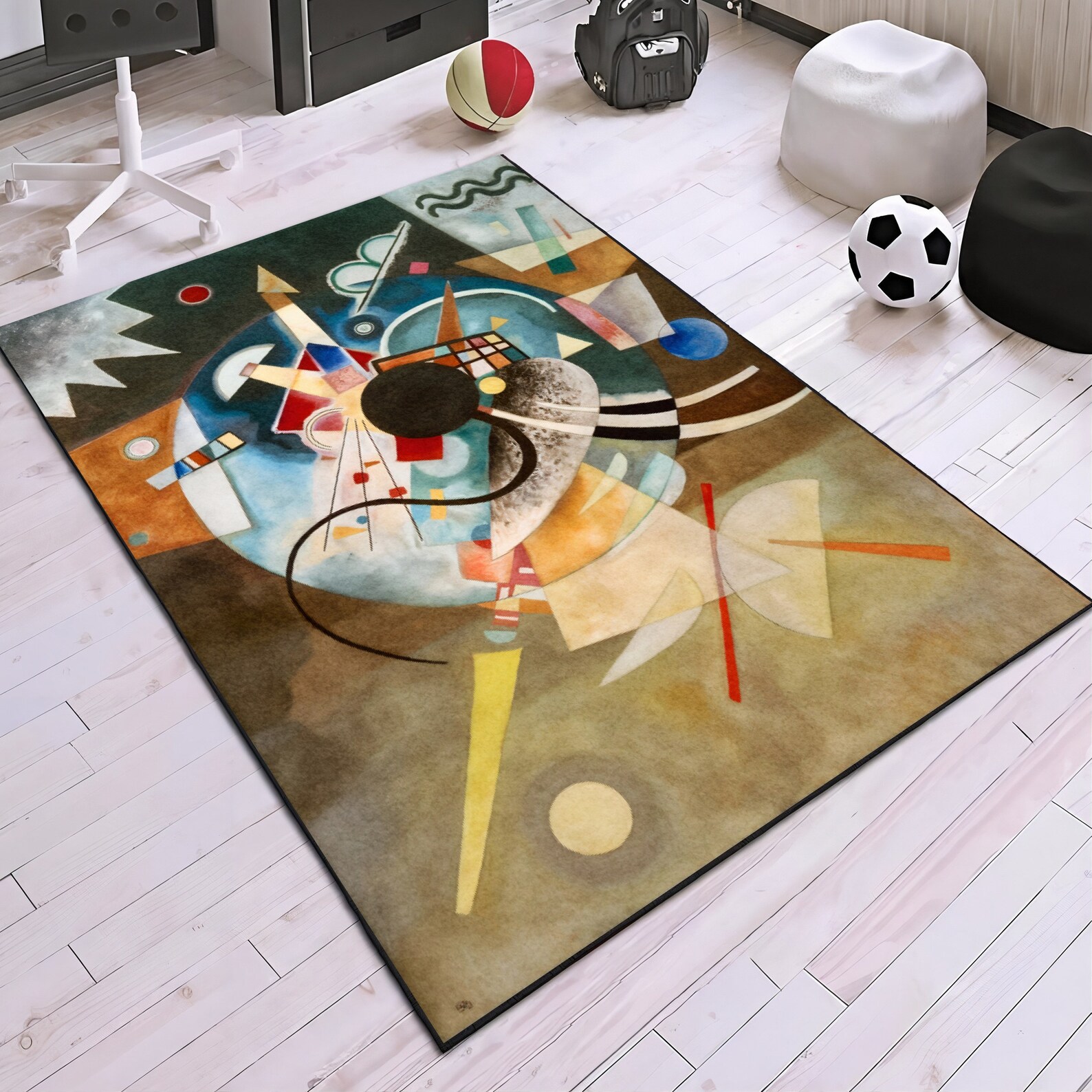 Kandiski Rug Abstract Art Rug: Kandinsky Style Mid Century - Non-slip Floor Mat - Etsy