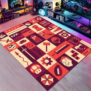 Gamer Style Rug, Computer Room Rug, Gaming Room Rug, Computer Gift Rug, Geeky Rug, Retro Games, Home Programmer Gift, Personalized Gift Rug