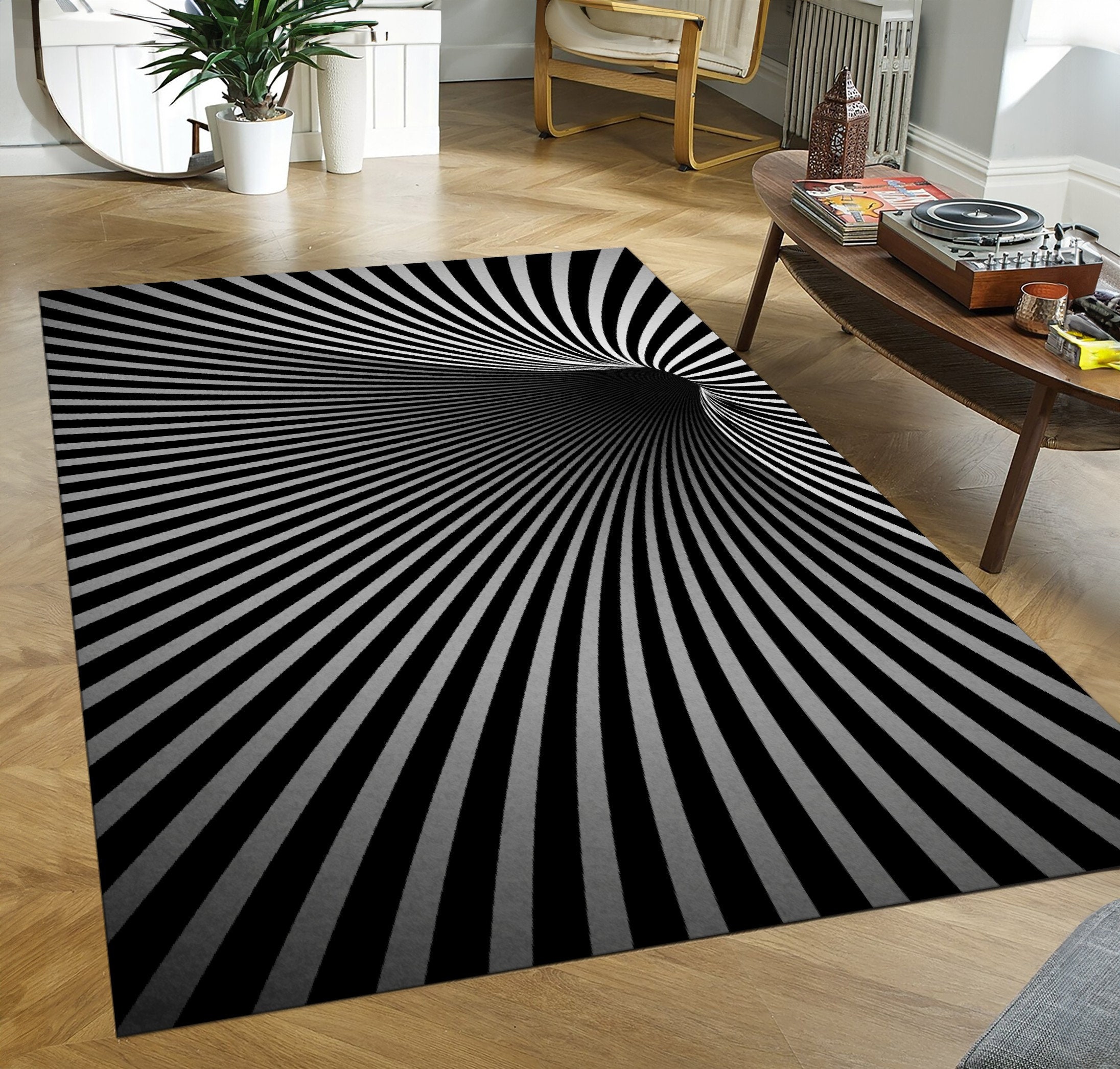 3D Vortex Area Rug, Black & White Optical Illusion (machine Washable ...