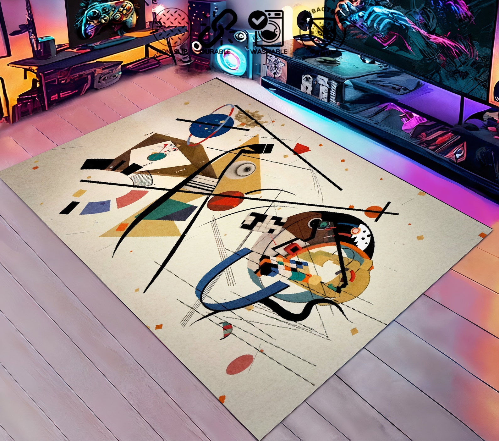 Kandiski Rug Kandinsky Style Rug: Mid Century Abstract Art Floor Mat - Etsy Canada