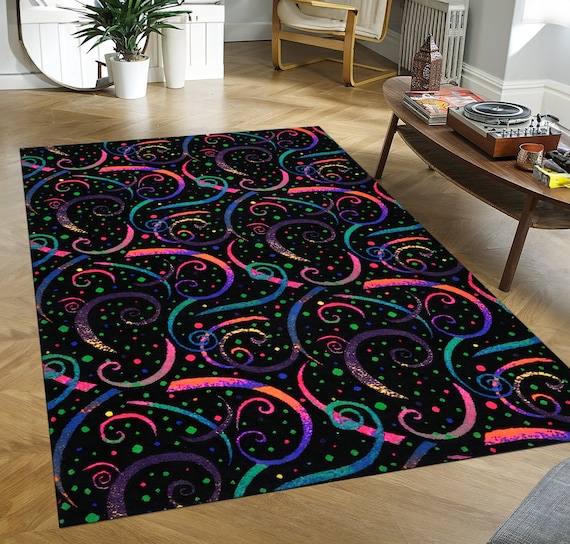 Retro Gamer Rug, Colorful Swirls, Bowling Alley Style (Non-Slip)