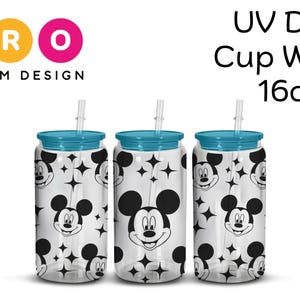 UV DTF Cup Wrap 16oz  Ready to Peel and Apply Mouse and stars Design Glass Cup Tumblers