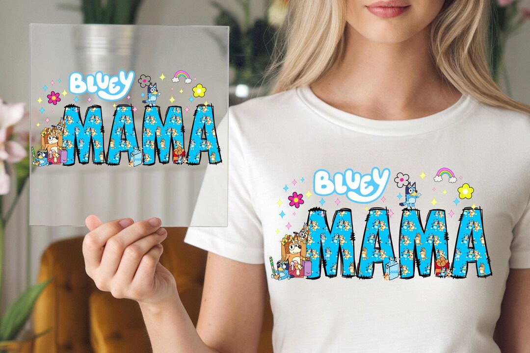 DTF Transfer Print Blue Dog MAMA Design T Shirt DTF Ready to Heat Press ...