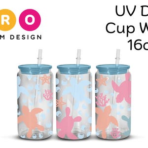 UV DTF Cup Wrap 16oz  Ready to Peel and Apply Sea Turtles Summer Designs Glass Cup Tumblers