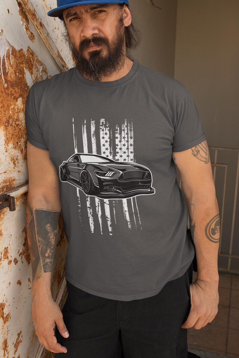 Distressed American Flag Muscle Car Tshirt, Black, Men's Etsy