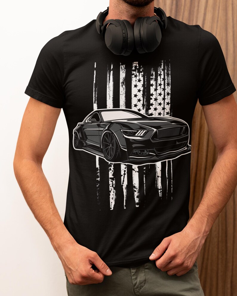 Distressed American Flag Muscle Car Tshirt, Black, Men's Etsy
