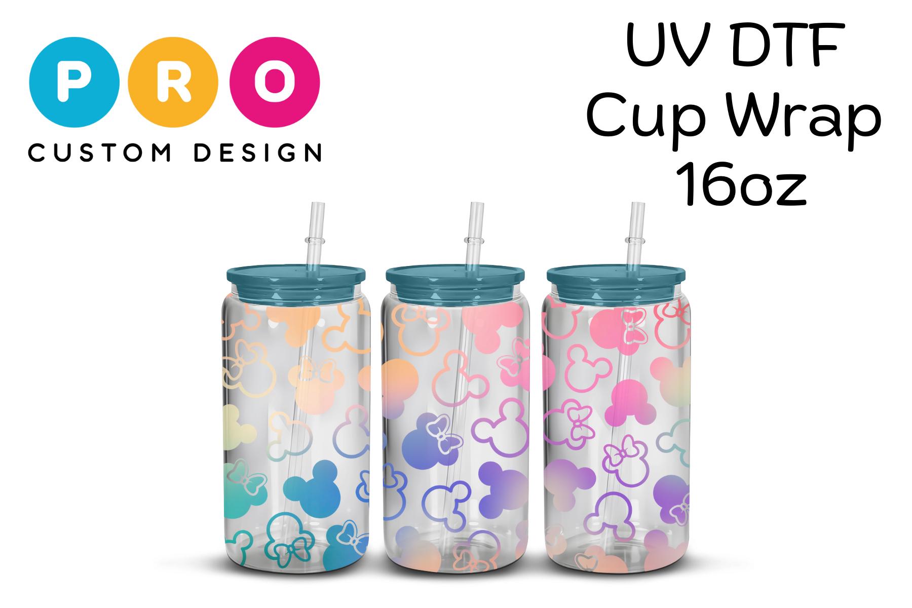 UV DTF Cup Wrap 16oz  Ready to Peel and Apply Mouse Colorful Design Glass Cup Tumblers