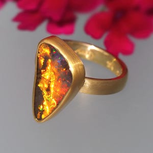 Size 6 - 18K 14K Rose 22K Gold Boulder Opal Ring - Gold Australian Opal Ring - Solid Gold Opal ring - Opal Promise Ring - Engagement Ring