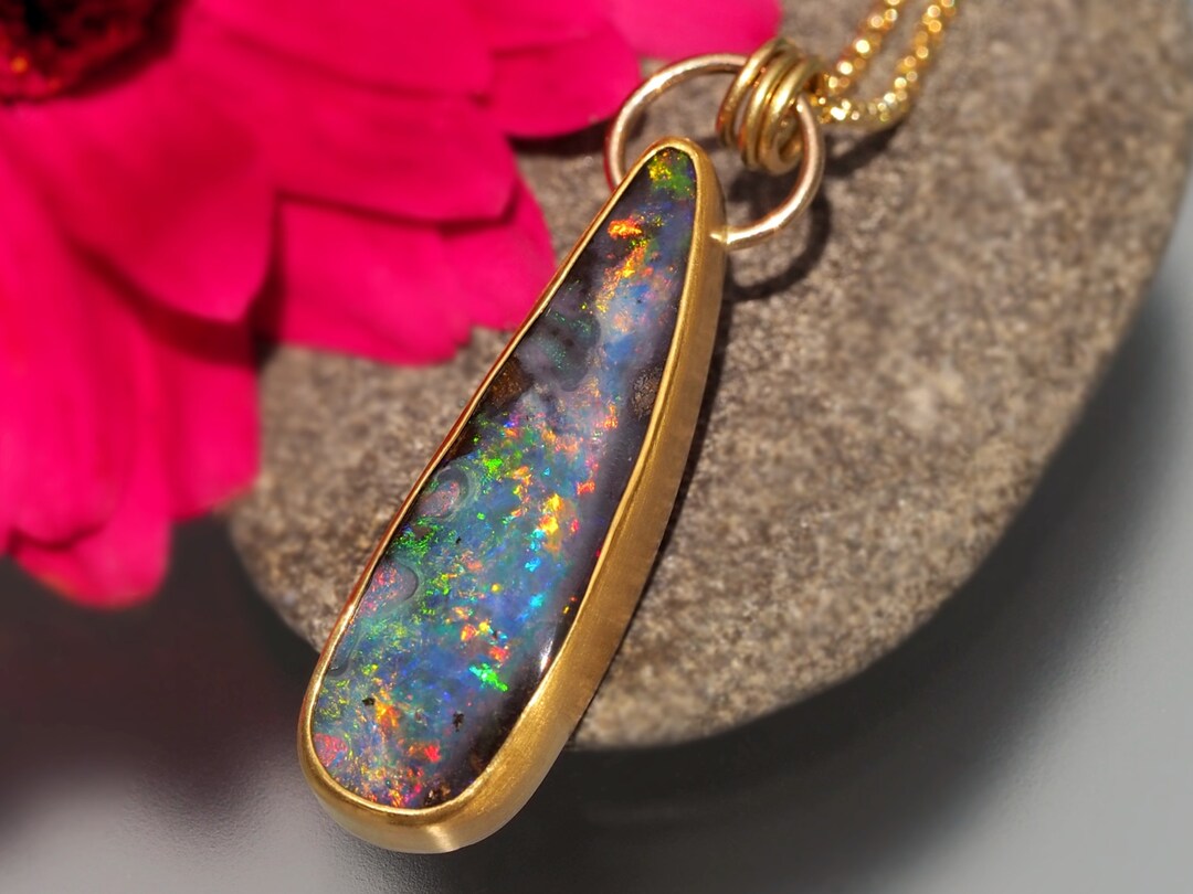 Gold Australian Opal Necklace 18K 14K Rose 22K Gold Boulder Etsy