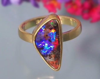 Size 6.5 - 18K 14K Rose 22K Gold Boulder Opal Ring - Gold Australian Opal Ring - Solid Gold Opal ring - Opal Promise Ring - Engagement Ring