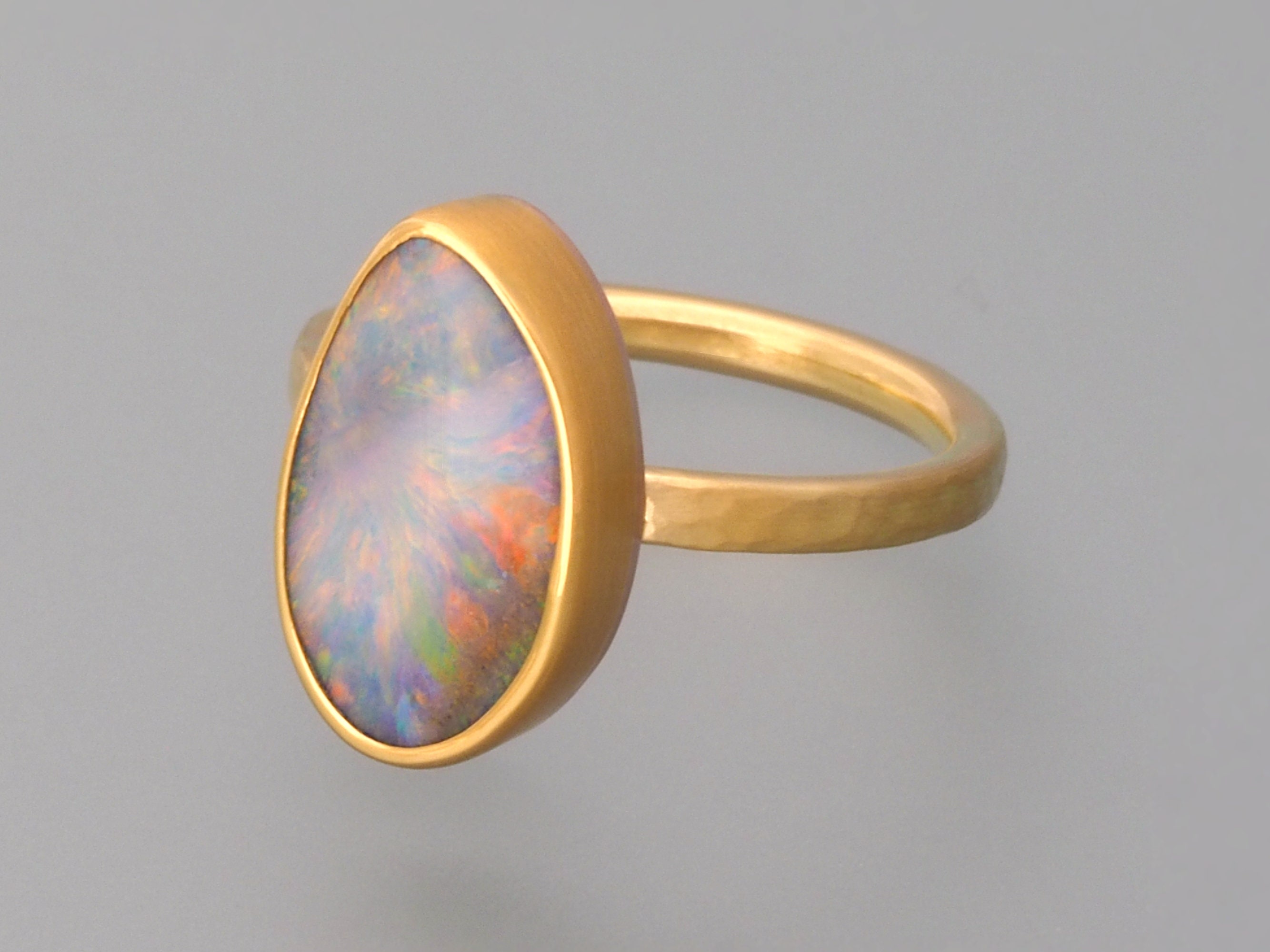 we took our beloved hand hammered band and made it... Australian Boulder Opal Gold Ring – Size 6, Hand Hammered Band - Etsy