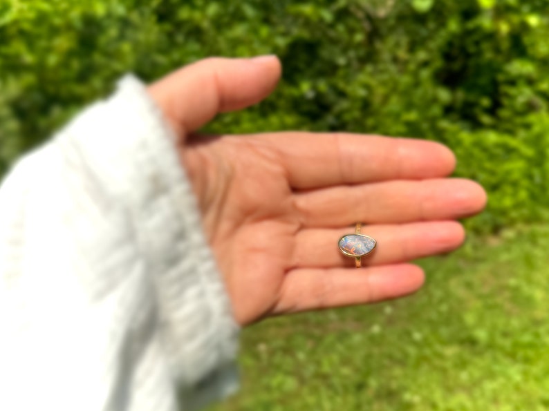 we took our beloved hand hammered band and made it... Australian Boulder Opal Gold Ring – Size 6, Hand Hammered Band - Etsy